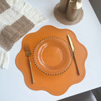 Luxury Round Faux Leather Placemats with Embossed Flower Design-Zavy Home