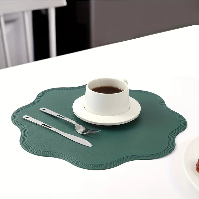 Luxury Round Faux Leather Placemats with Embossed Flower Design-Zavy Home