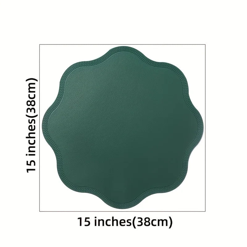Luxury Round Faux Leather Placemats with Embossed Flower Design-Zavy Home