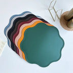 Luxury Round Faux Leather Placemats with Embossed Flower Design-Zavy Home