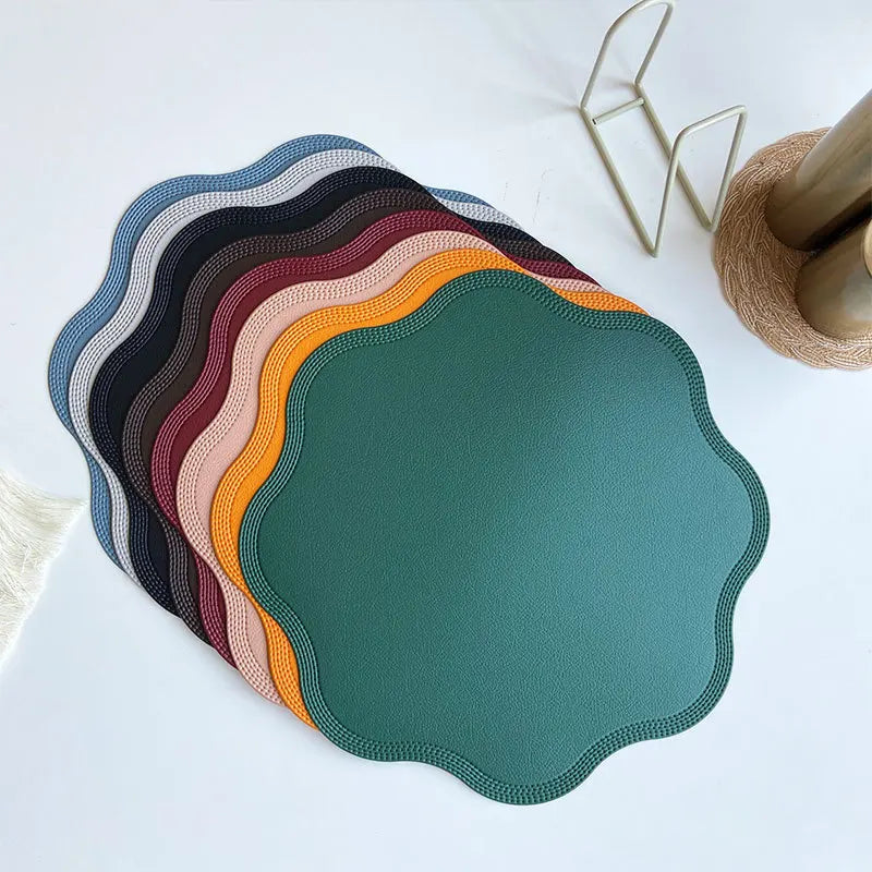 Luxury Round Faux Leather Placemats with Embossed Flower Design-Zavy Home