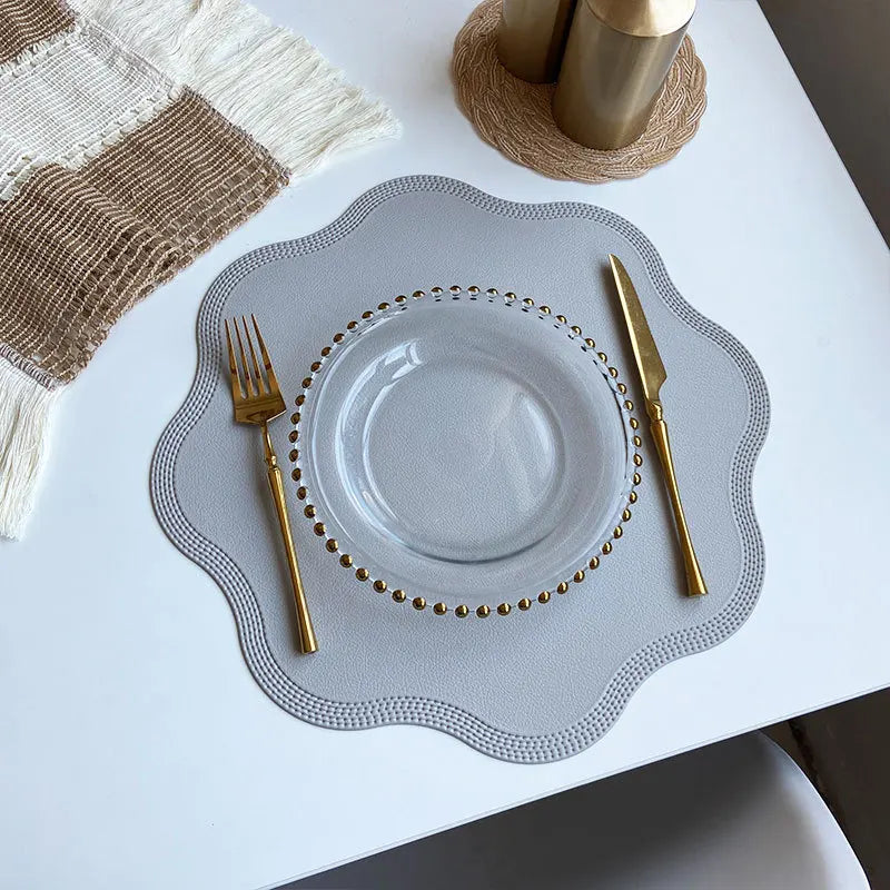 Luxury Round Faux Leather Placemats with Embossed Flower Design-Zavy Home