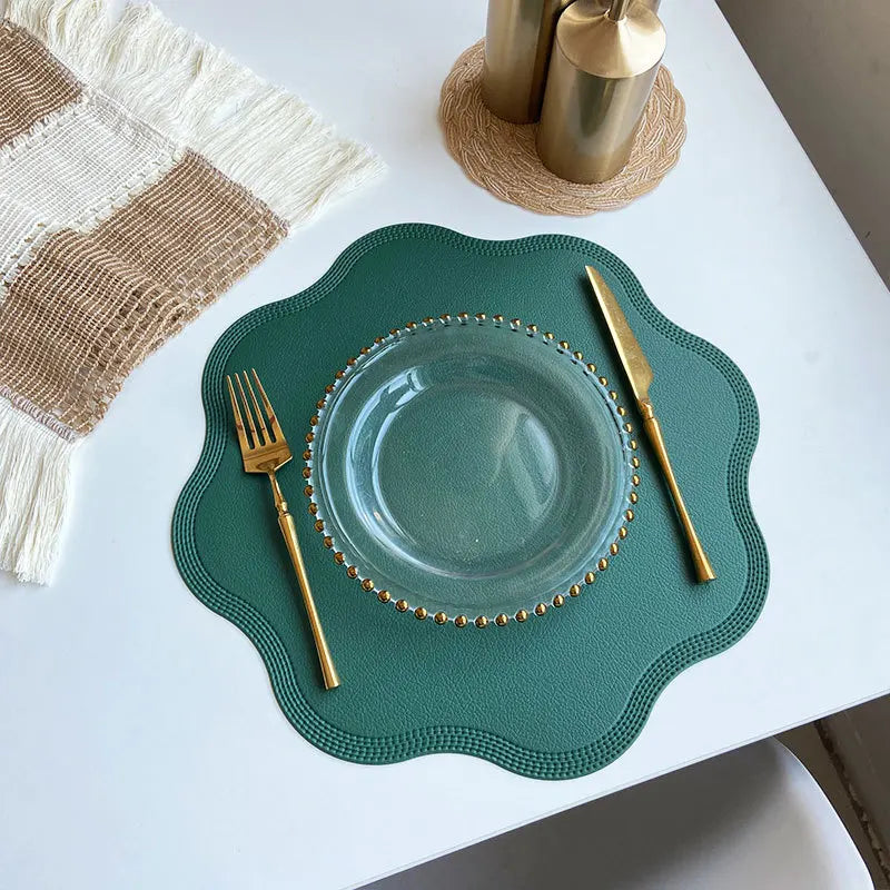 Luxury Round Faux Leather Placemats with Embossed Flower Design-Zavy Home