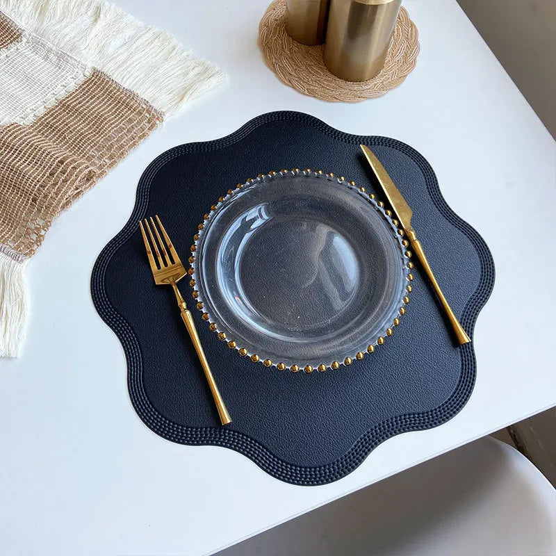 Luxury Round Faux Leather Placemats with Embossed Flower Design-Zavy Home