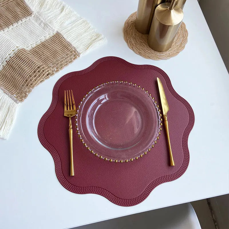 Luxury Round Faux Leather Placemats with Embossed Flower Design-Zavy Home