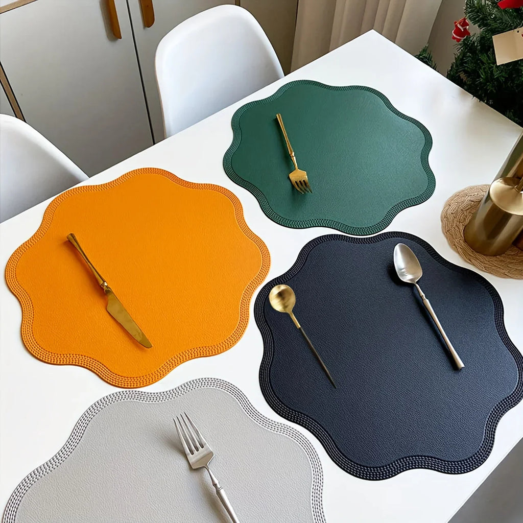 Luxury Round Faux Leather Placemats with Embossed Flower Design-Zavy Home