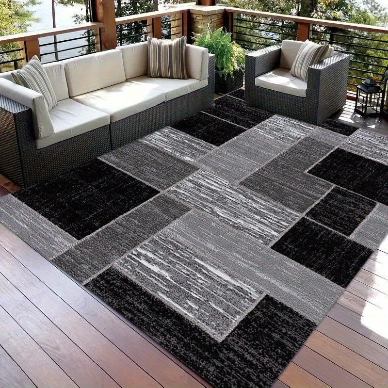 Modern Black & Grey Outdoor Rug | Stylish Patio Mat for Any Space-Zavy Home