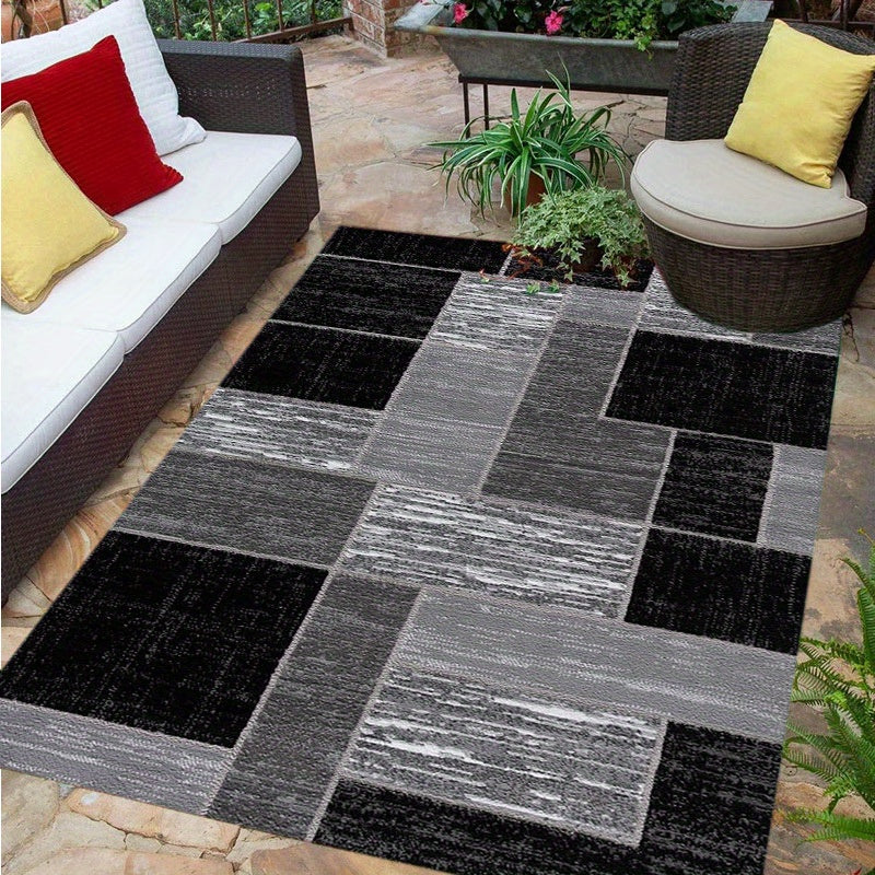 Modern Black & Grey Outdoor Rug | Stylish Patio Mat for Any Space-Zavy Home