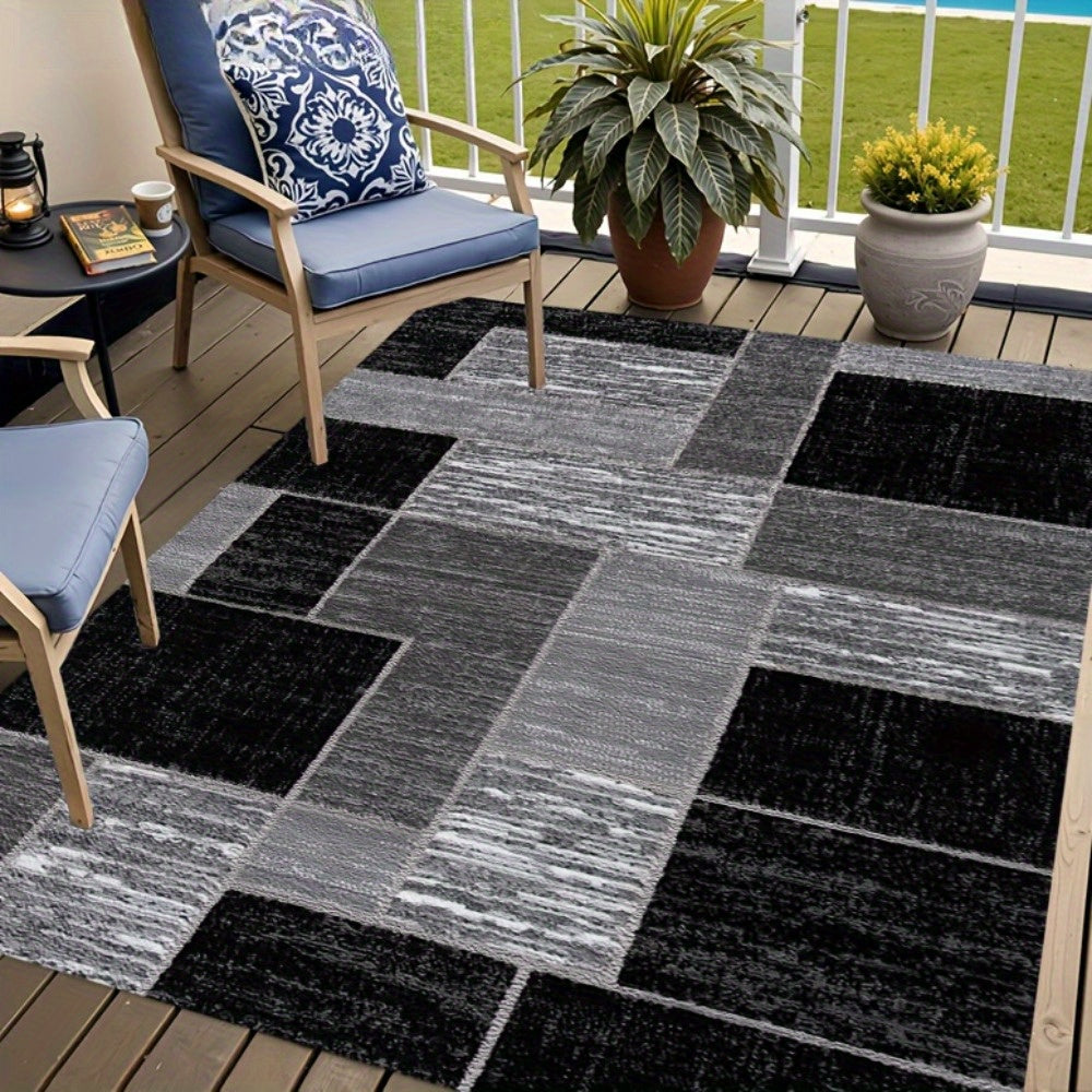 Modern Black & Grey Outdoor Rug | Stylish Patio Mat for Any Space-Zavy Home