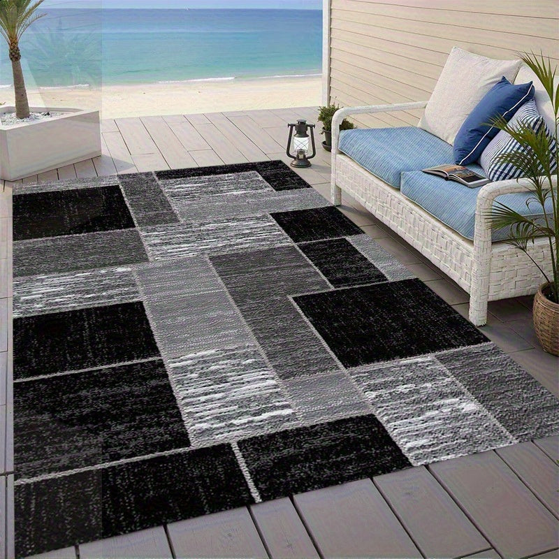 Modern Black & Grey Outdoor Rug | Stylish Patio Mat for Any Space-Zavy Home
