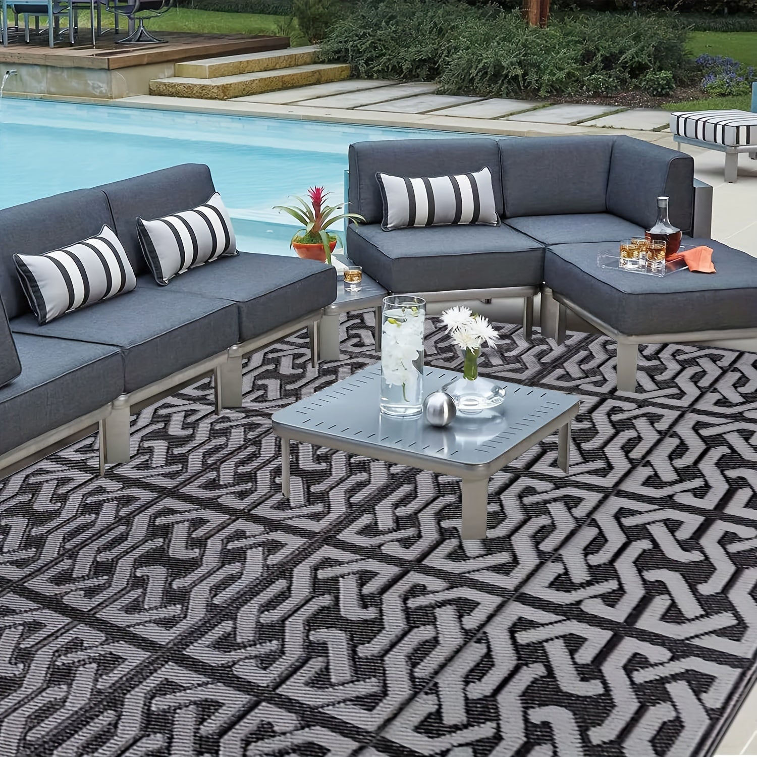 Reversible Outdoor Rug | Modern Black and Grey Patio Mat-Zavy Home