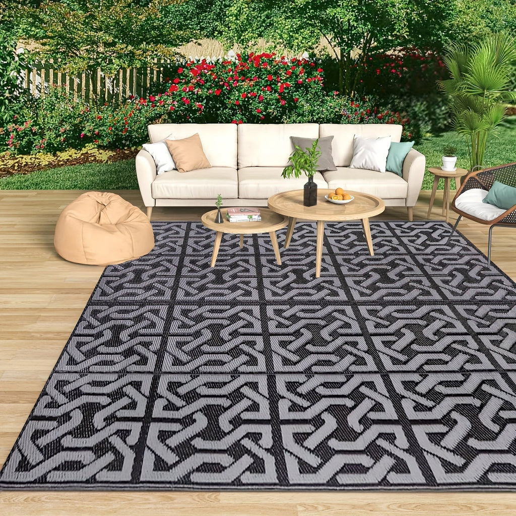 Reversible Outdoor Rug | Modern Black and Grey Patio Mat-Zavy Home