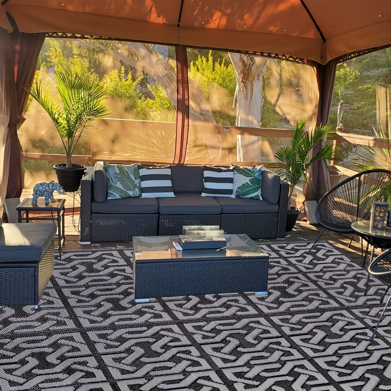 Reversible Outdoor Rug | Modern Black and Grey Patio Mat-Zavy Home
