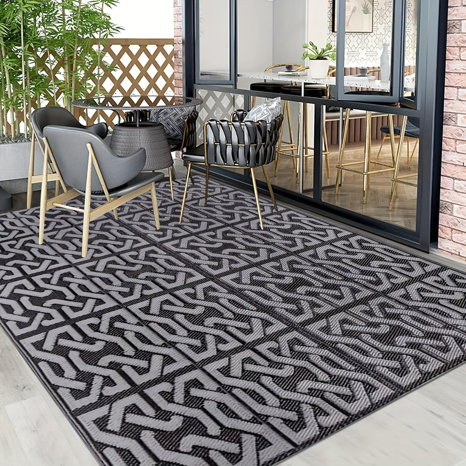 Reversible Outdoor Rug | Modern Black and Grey Patio Mat-Zavy Home