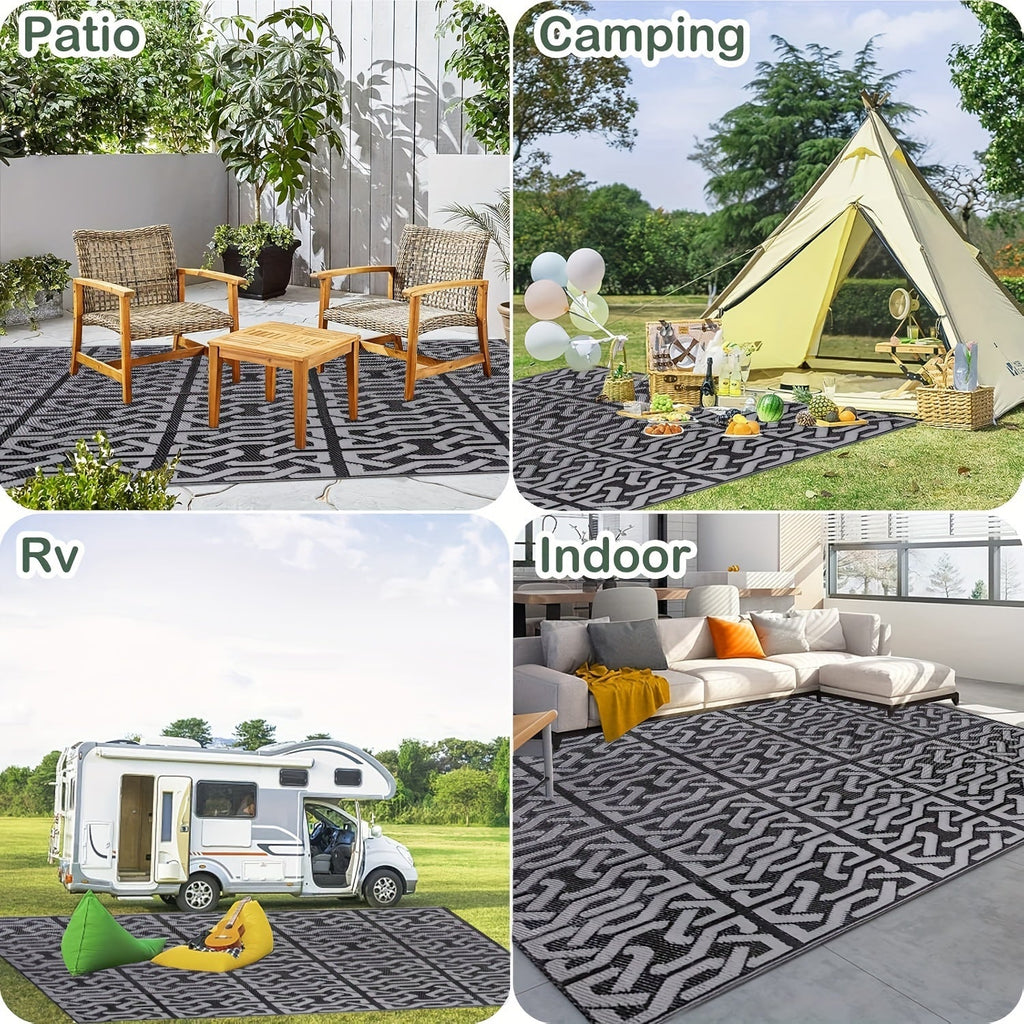 Reversible Outdoor Rug | Modern Black and Grey Patio Mat-Zavy Home