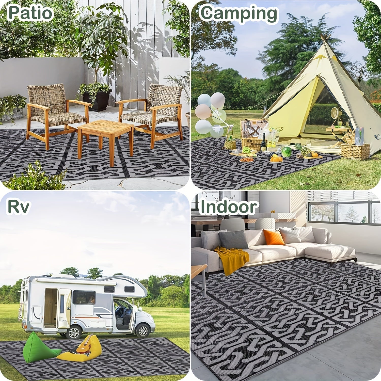 Reversible Outdoor Rug | Modern Black and Grey Patio Mat-Zavy Home