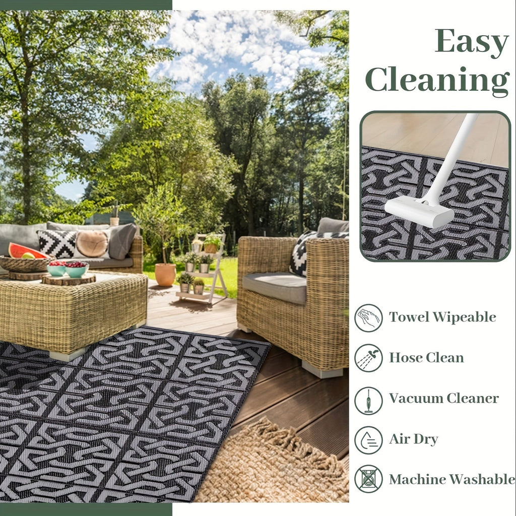 Reversible Outdoor Rug | Modern Black and Grey Patio Mat-Zavy Home