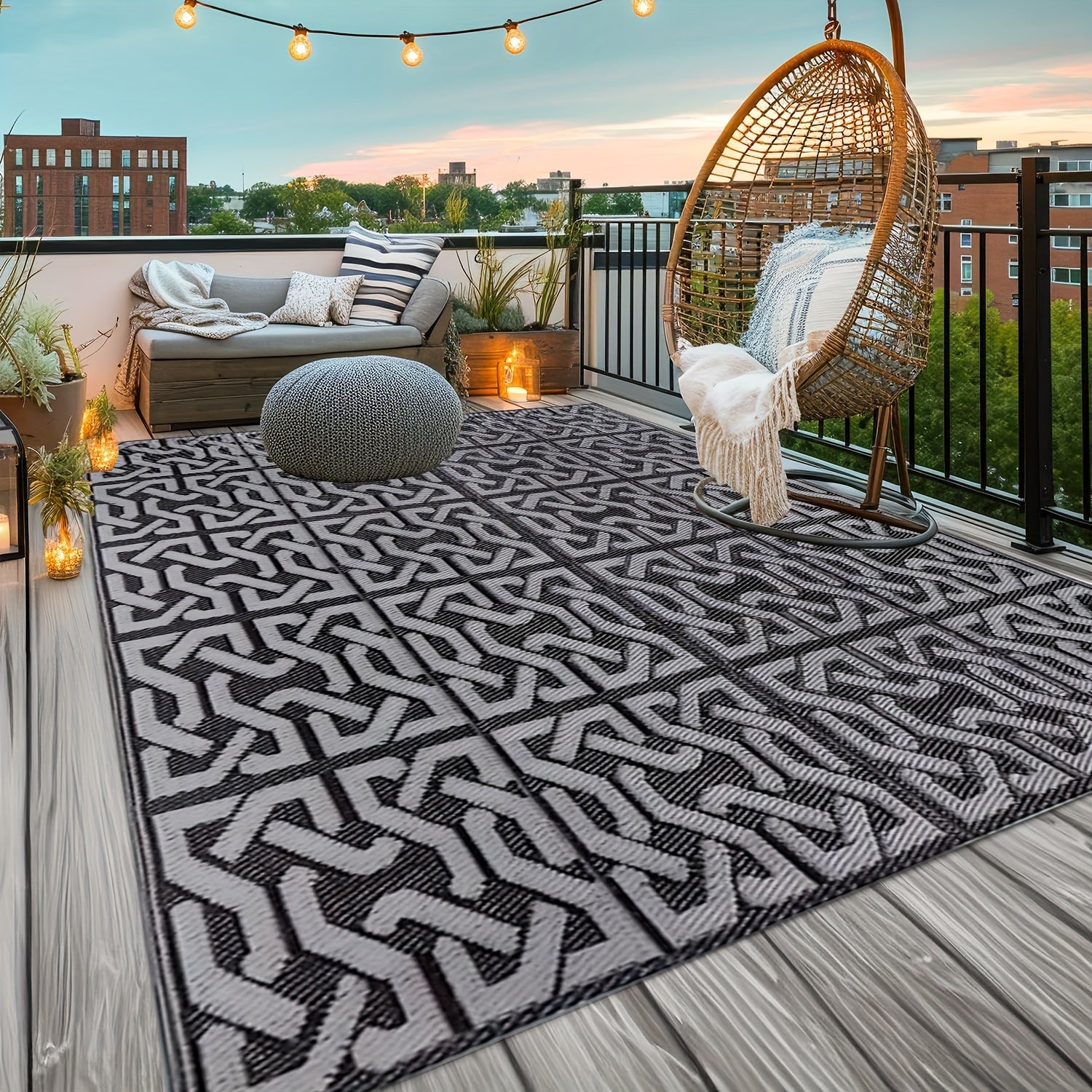 Reversible Outdoor Rug | Modern Black and Grey Patio Mat-Zavy Home