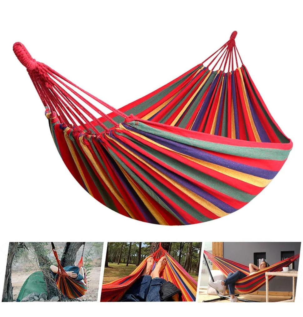 Striped Double Swing Bed Canvas Hammock for Indoor & Outdoor Use-Zavy Home