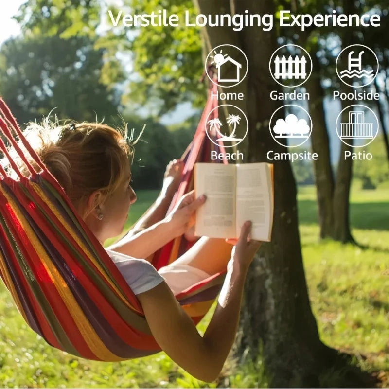 Striped Double Swing Bed Canvas Hammock for Indoor & Outdoor Use-Zavy Home