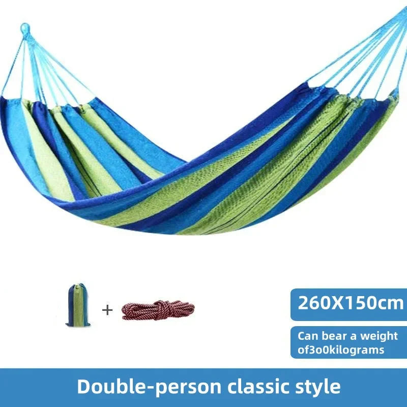 Striped Double Swing Bed Canvas Hammock for Indoor & Outdoor Use-Zavy Home