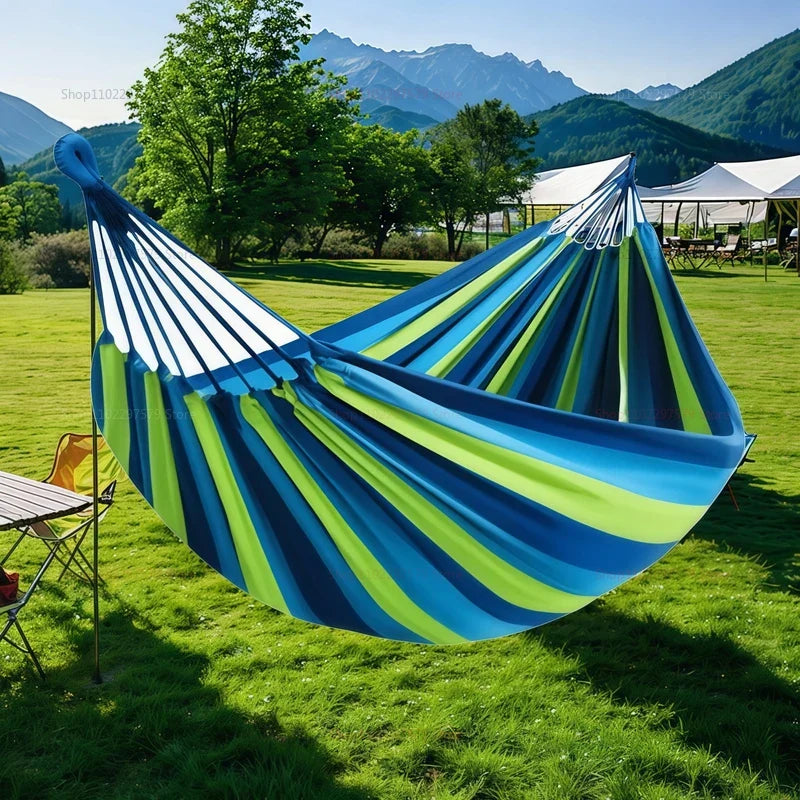 Striped Double Swing Bed Canvas Hammock for Indoor & Outdoor Use-Zavy Home